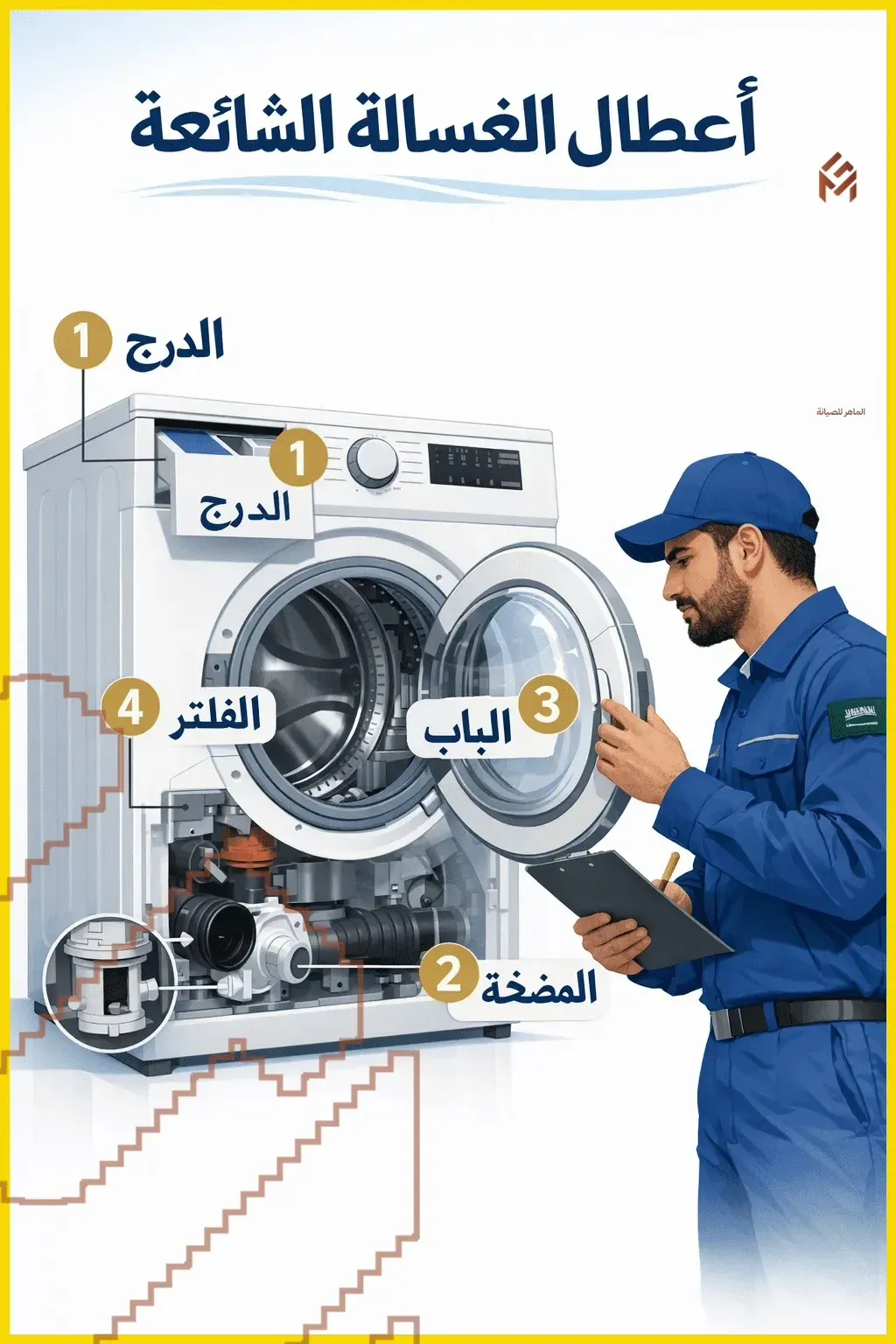 أعطال الغسالة الشائعة مع التوضيح صيانة الغسالات