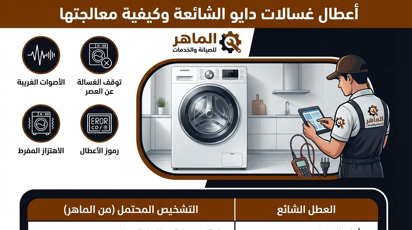 أعطال غسالات دايو الشائعة وكيفية معالجتها