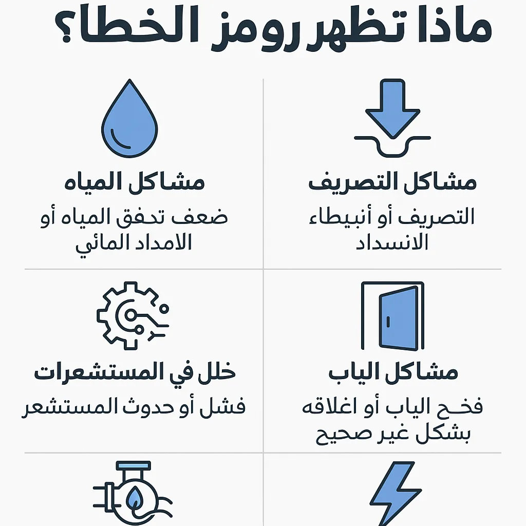 رموز خطأ مشاكل المياه والتصريف والأبواب