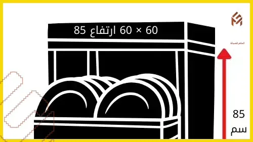 مقارنة أحجام غسالات أطباق بقياسات توضيحية