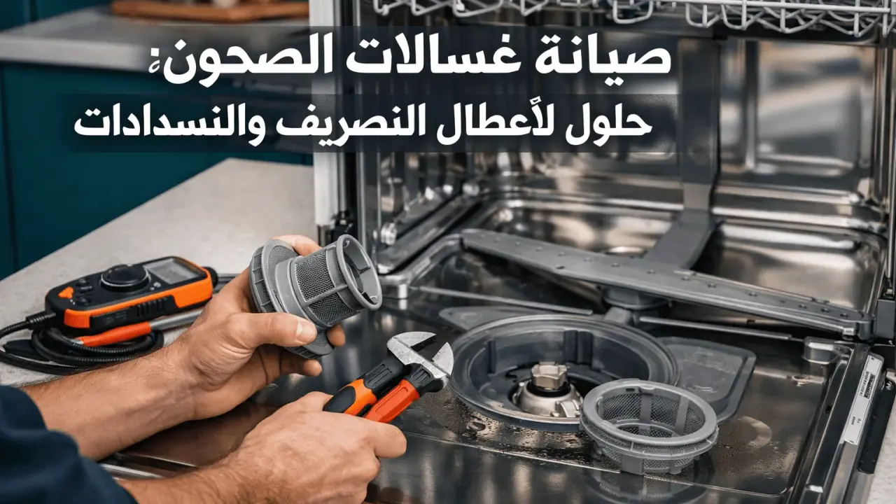 فني الماهر يفحص غسالة صحون لعطل التصريف في مكة