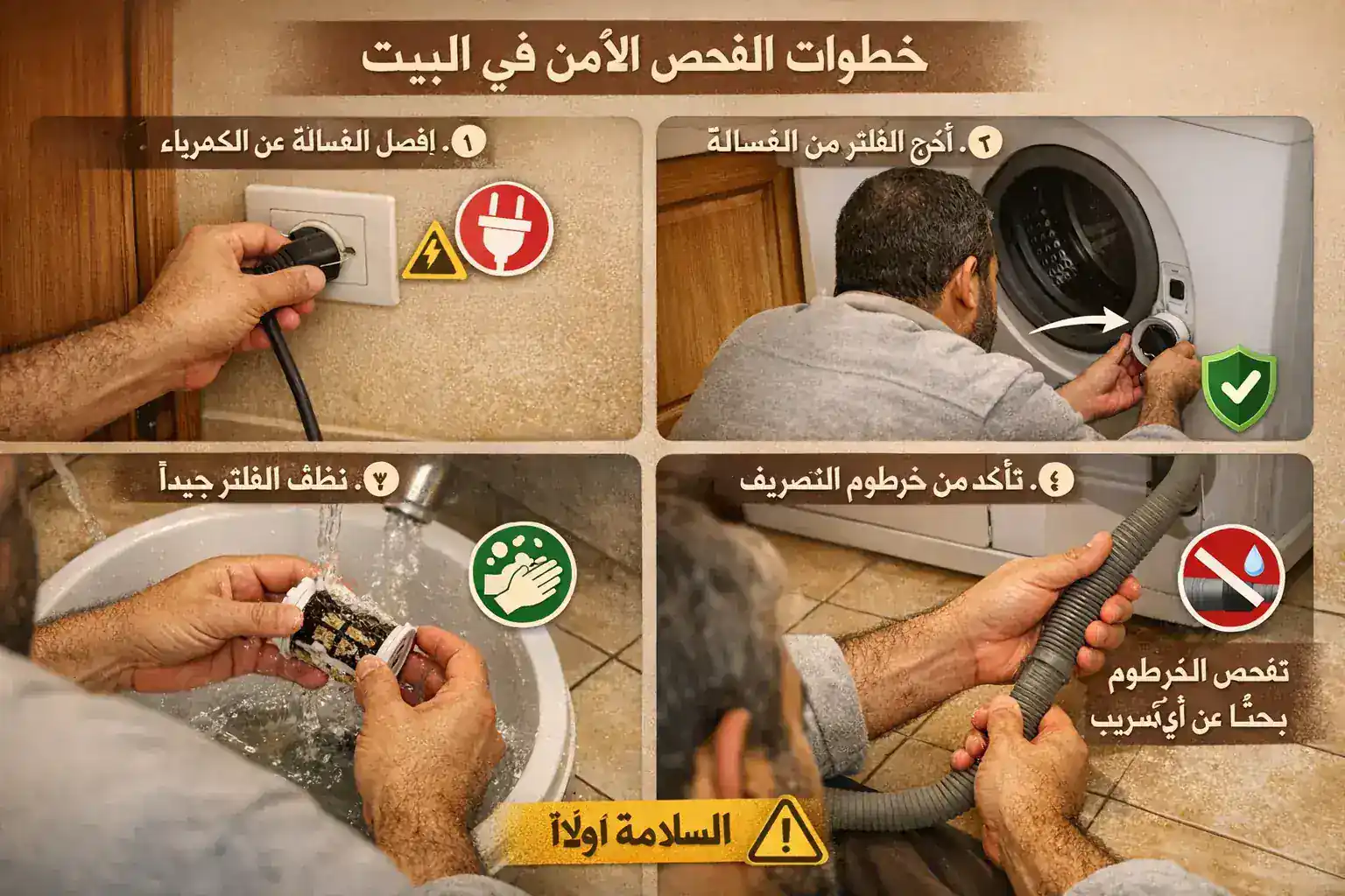 فحص فلتر وخرطوم تصريف غسالة صينية بأمان